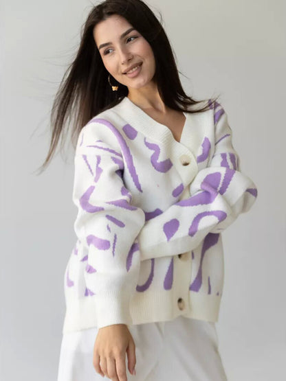 Dames cardigan en tricot doux avec motif graphique moderne Chic und Stil