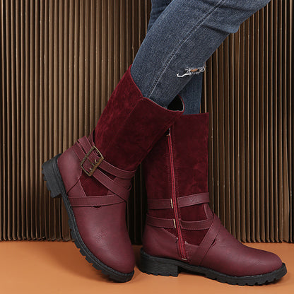 Bottes élégantes pour dames avec un design de bandage croisé à la mode et une semelle robuste Chic und Stil