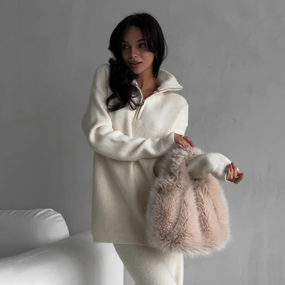 Dames pull surdimensionné douillet avec fermeture éclair courte Chic und Stil