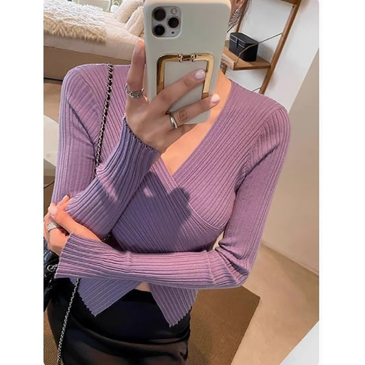 Pull en maille côtelée à dos croisé pour femmes Chic und Stil