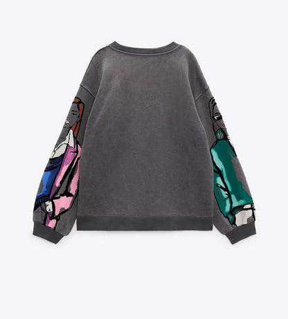 Pull oversized pour femmes avec design d'impression créatif et détails stylés Chic und Stil