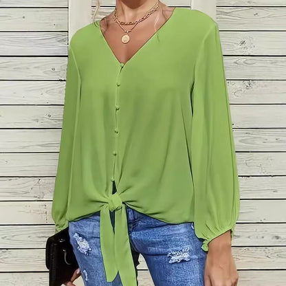 Dames élégante blouse avec détail knot et décolleté en V Chic und Stil