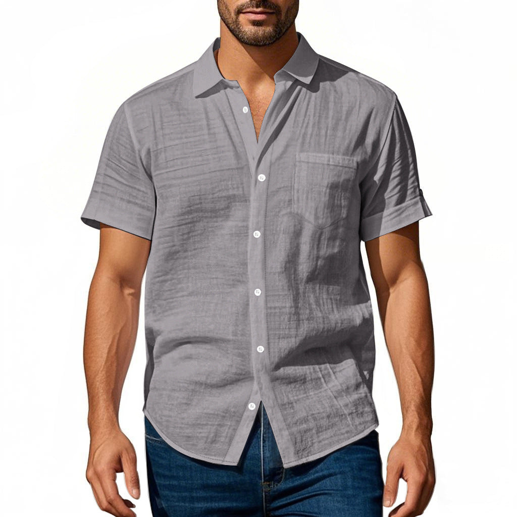 Chemise en lin à manches courtes pour hommes avec design structuré et poche poitrine pratique Chic und Stil