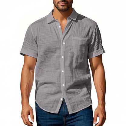 Chemise en lin à manches courtes pour hommes avec design structuré et poche poitrine pratique Chic und Stil