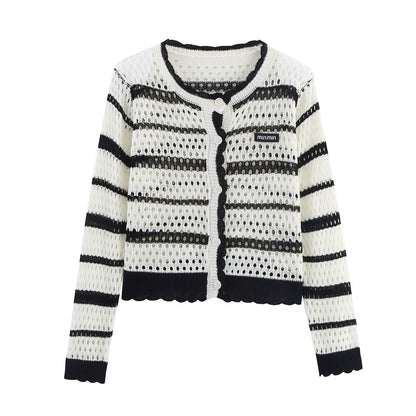 Dames gilet aéré en tricot avec des rayures modernes Chic und Stil