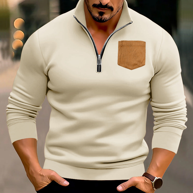 Modern pullover for men with half-zip and contrasting chest pocket Chic und Stil