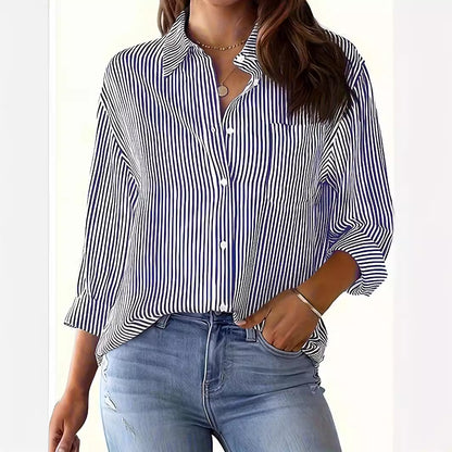 Blouse à manches longues pour femme avec de fines rayures et poche poitrine Chic und Stil