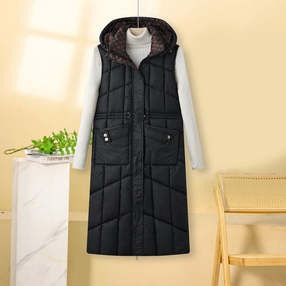 Dames gilet matelassé long avec capuche et cordon pratique Chic und Stil