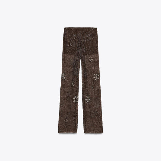 Dames Élégante, brodée Paillettes-pantalon en style Palazzo Chic und Stil