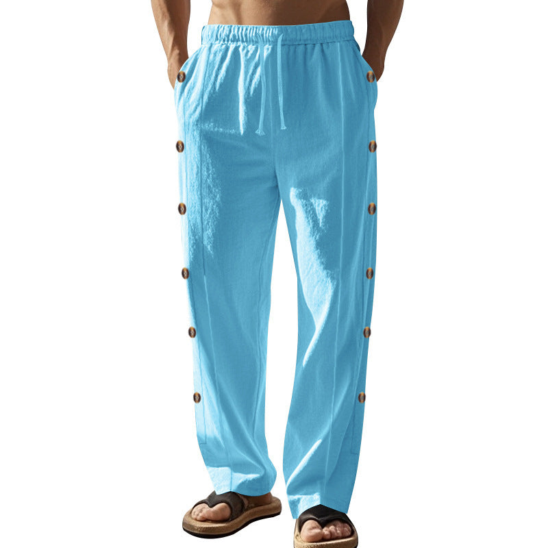 Men's casual beach pants with side button details and elastic waistband Chic and Style