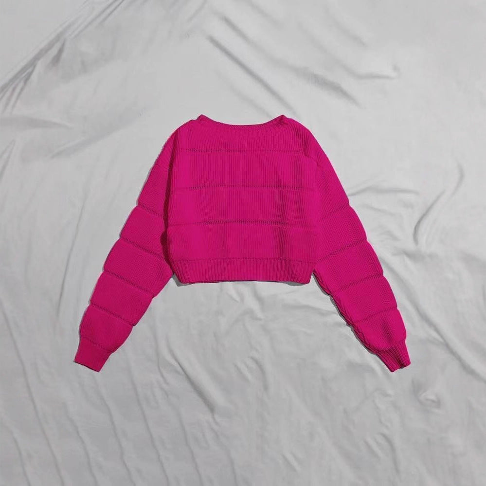 Dames pull-over en tricot tendance avec une texture en côtes et une coupe courte Chic und Stil