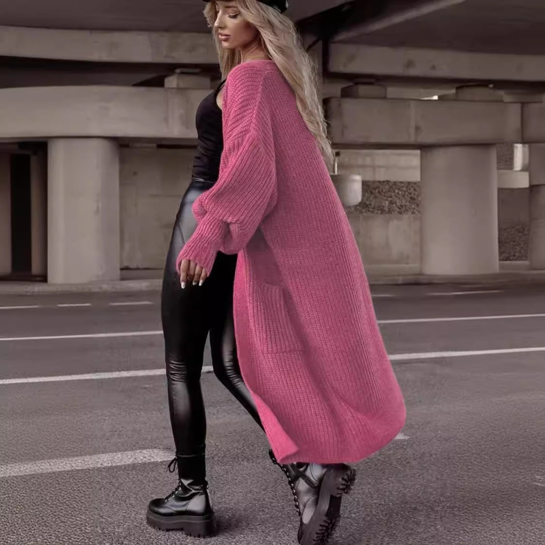 Dames Gros tricot Gilet avec design côtelé et grandes poches Chic und Stil