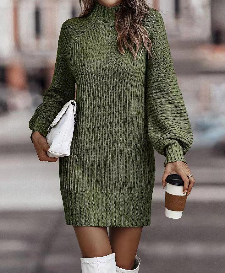 Robe en tricot pour femmes avec col roulé large et détails à manches bouffantes Chic und Stil