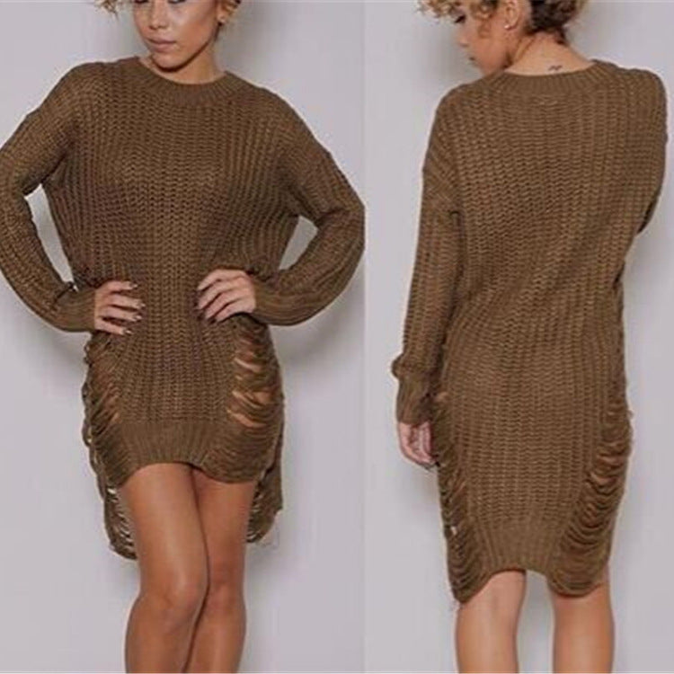 Robe en tricot pour femmes avec fente latérale et design en côtes Chic und Stil