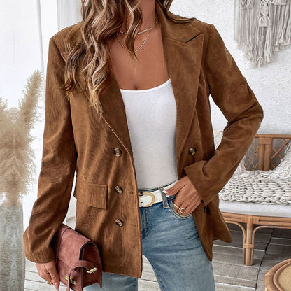 Veste de blazer pour femmes au style côtelé tendance avec deux boutons Chic und Stil