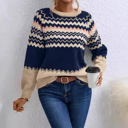 Pull en tricot élégant pour femmes avec un motif zigzag moderne et un col rond Chic und Stil