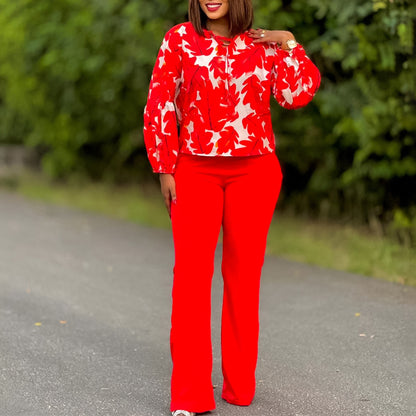 Women Elegant set consisting of a casual blouse with voluminous sleeves and classic pants Chic and Style