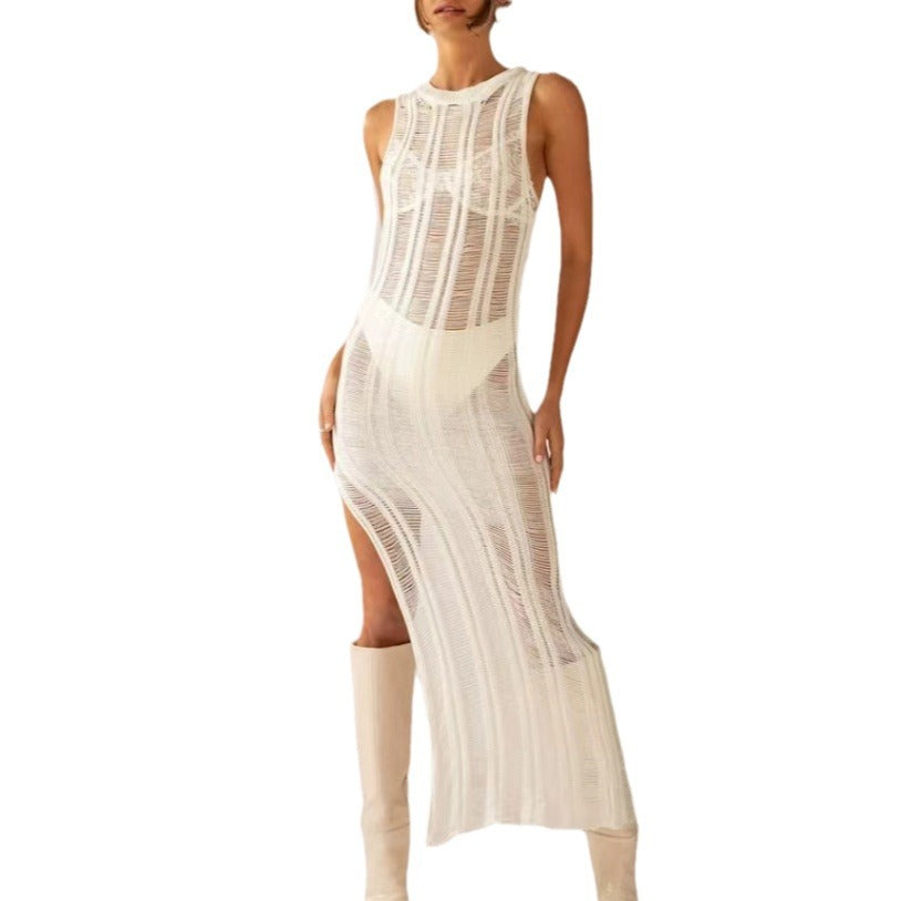 Robe tricot étroite pour femmes avec des détails transparents Chic und Stil