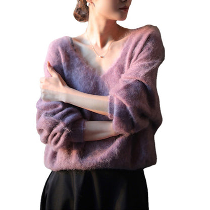 Pull en tricot surdimensionné à col en V pour femmes Chic und Stil