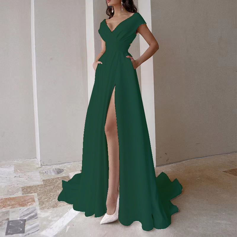 Robe maxi élégante pour femmes avec décolleté en V profond et fente latérale Chic und Stil