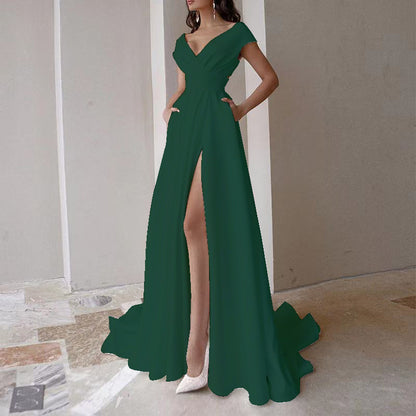 Robe maxi élégante pour femmes avec décolleté en V profond et fente latérale Chic und Stil