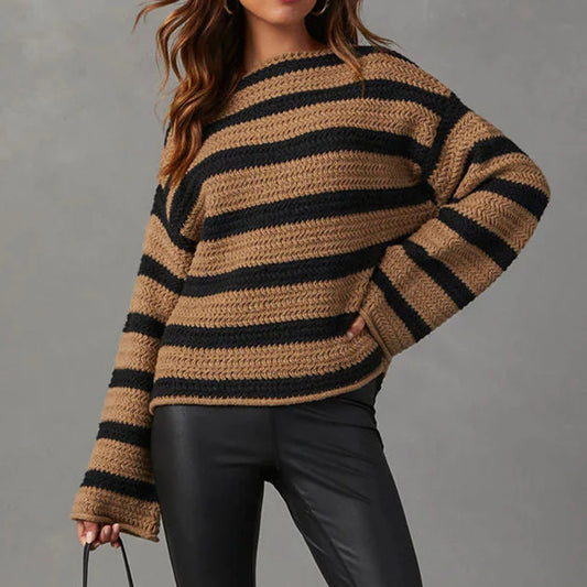 Pullover en gros tricot à rayures pour femmes avec coupe décontractée et manches larges Chic und Stil
