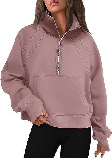 Dames pull-over mi-zip moelleux avec capuche et poche kangourou Chic und Stil
