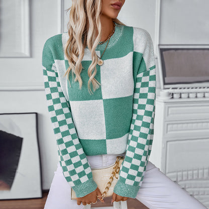 Pull femme tendance à motif carreaux et coupe décontractée Chic und Stil