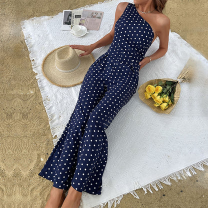 Robe maxi à pois asymétrique pour femmes Chic und Stil