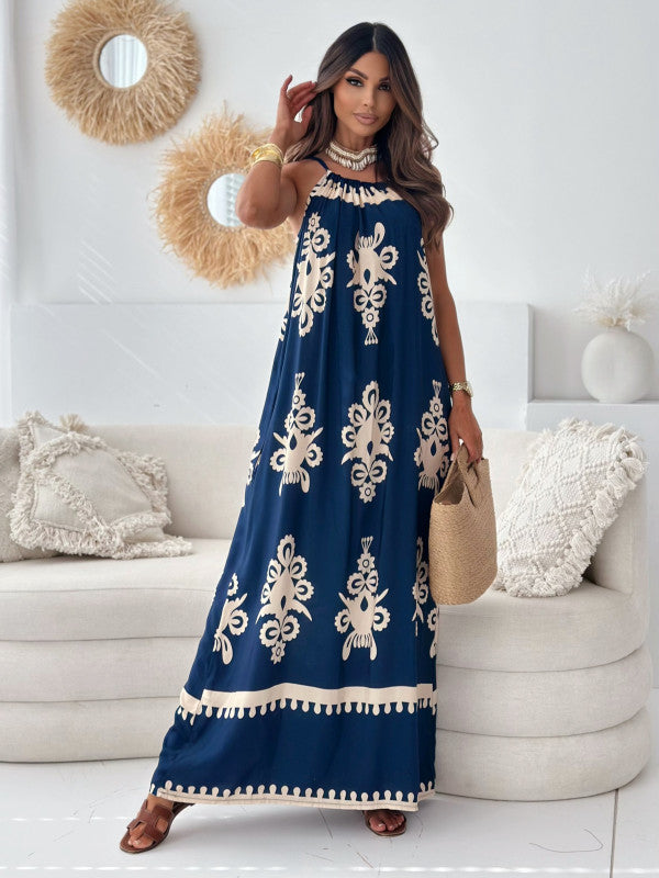 Robe maxi inspirée bohème pour femmes avec décolleté halter ajustable Chic und Stil
