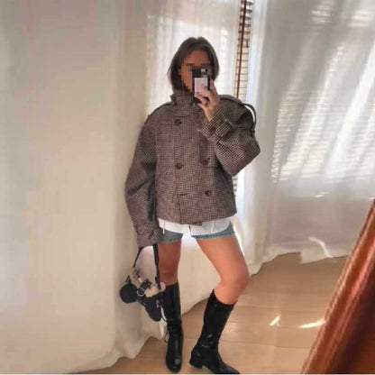 Dames élégant carotte manteau avec motif pied-de-coq texturé Chic und Stil