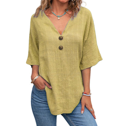 Blouse dames à col en V avec boutons décoratifs et coupe décontractée Chic und Stil