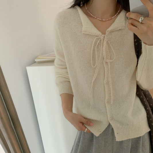 Cardigan en tricot décontracté pour femmes avec cordon de serrage et texture fine Chic und Stil