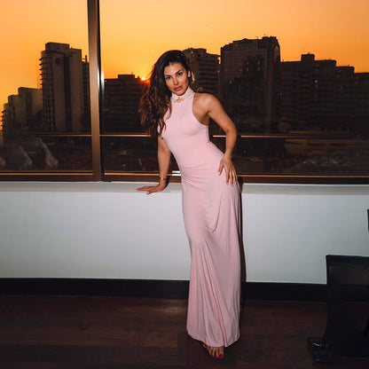 Robe maxi à dos nu pour femmes avec des détails ornés Chic und Stil