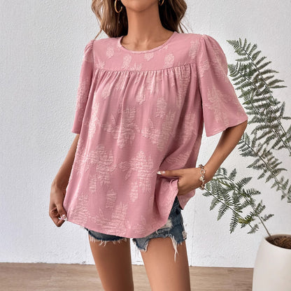 Blouse en coton tendance pour femmes avec design texturé et manches 3/4 décontractées Chic und Stil