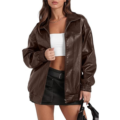 Ladies oversized casual jacket with elastic edges and convenient zipper Chic and Style