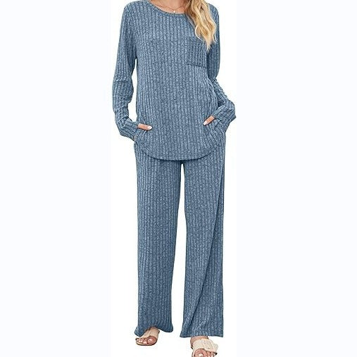 Casual lounge set for women with long sleeve top and wide leg pants Chic and Style