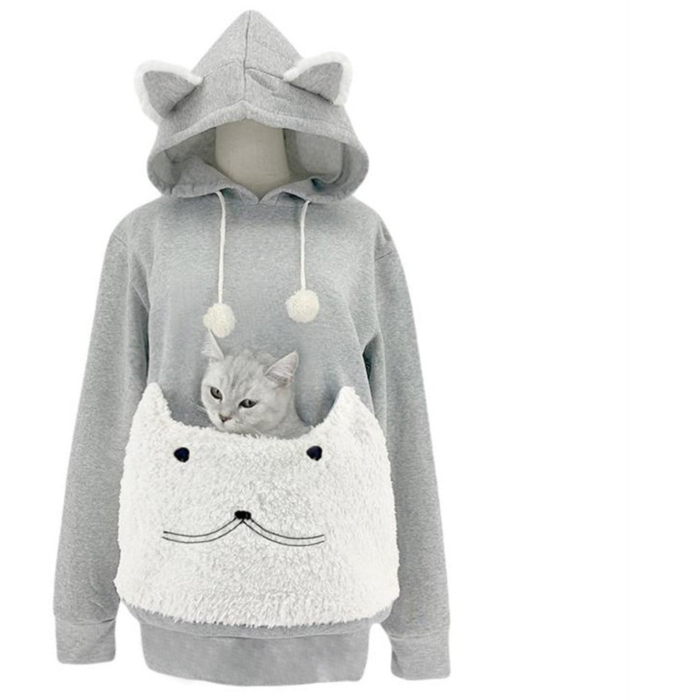 Dames Pull à capuche douillet avec motif de chat et poche kangourou pratique Chic und Stil