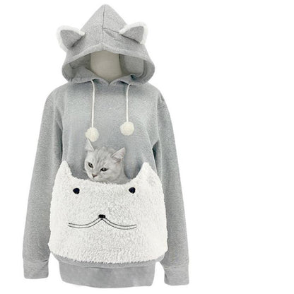 Dames Pull à capuche douillet avec motif de chat et poche kangourou pratique Chic und Stil