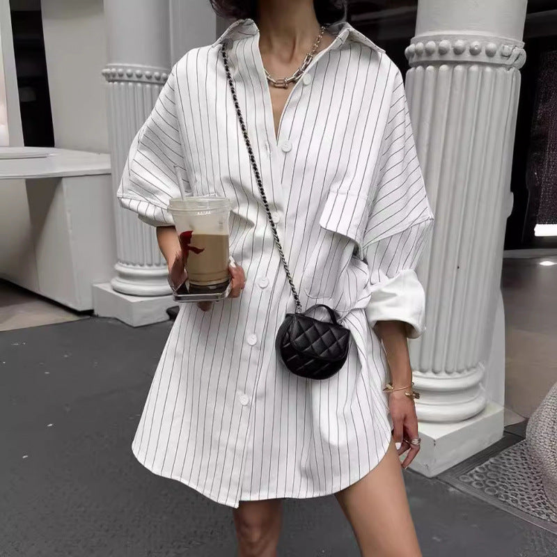 Robe chemise oversized rayée pour femmes Chic und Stil