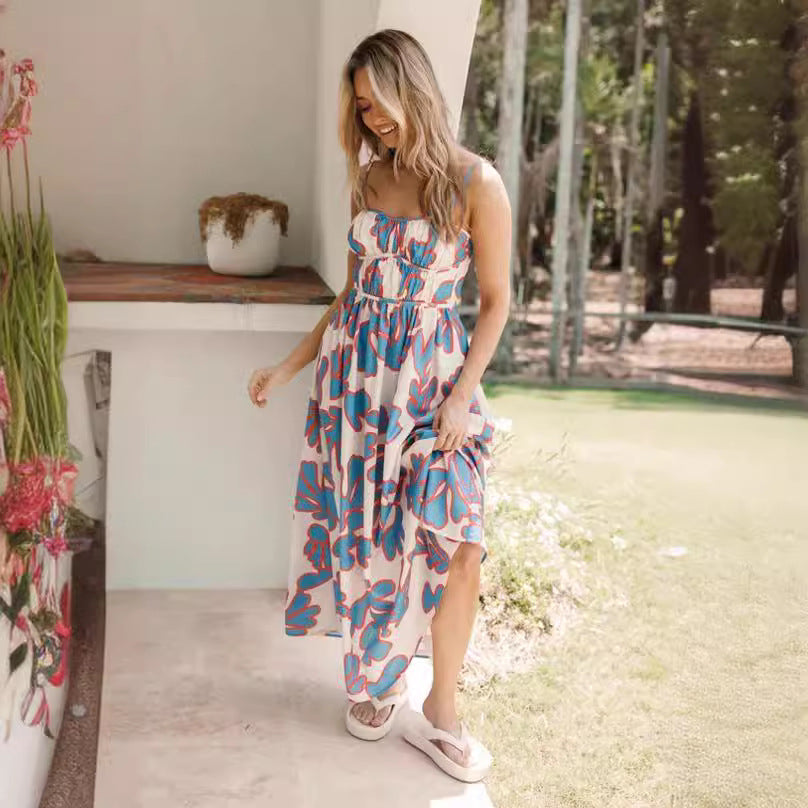 Dames Robe Maxi Florale Fluide Chic und Stil