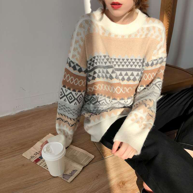Dames Grand Pull Oversized avec motif graphique Chic und Stil