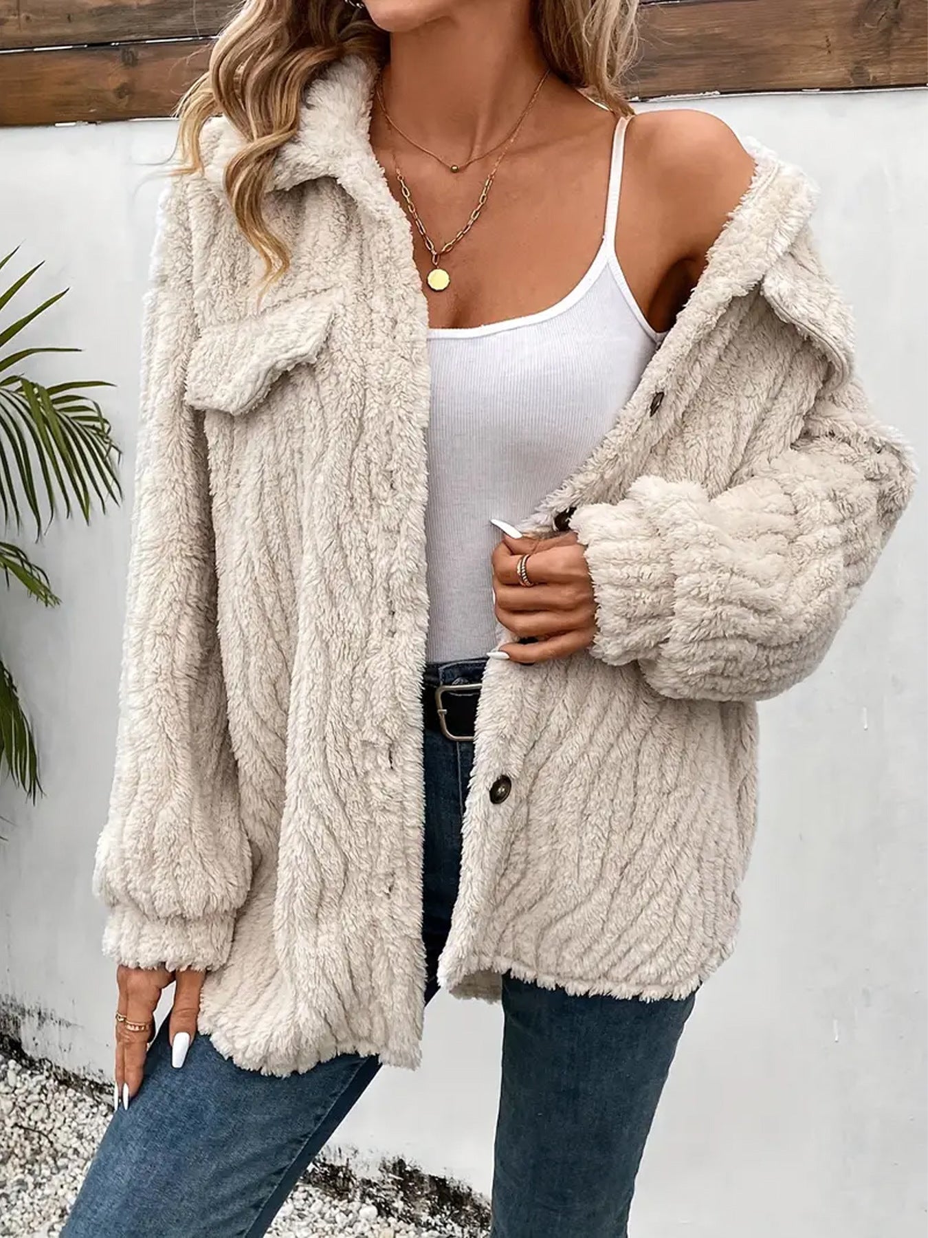 Dames Fleece-chausson veste avec design structuré Chic und Stil