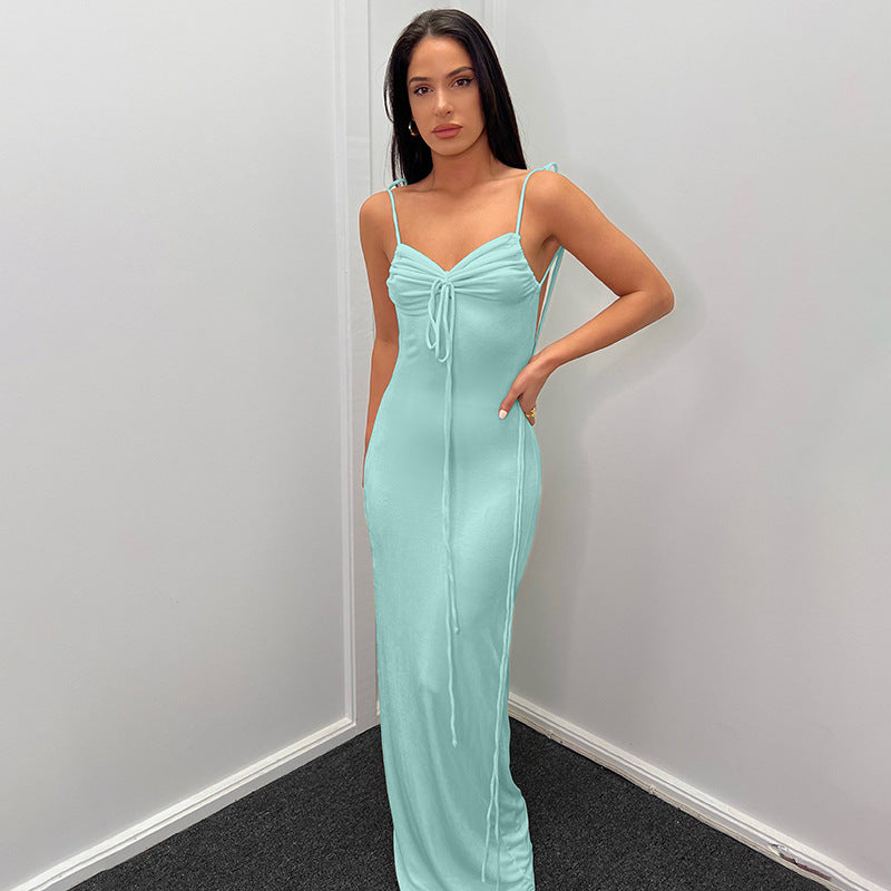 Robe maxi élégante pour femmes avec bretelles spaghetti réglables et cordon raffiné Chic und Stil