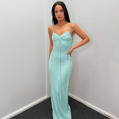 Robe maxi élégante pour femmes avec bretelles spaghetti réglables et cordon raffiné Chic und Stil