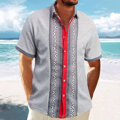 Chemise décontractée à manches courtes pour hommes avec motif géométrique et texture respirante Chic und Stil
