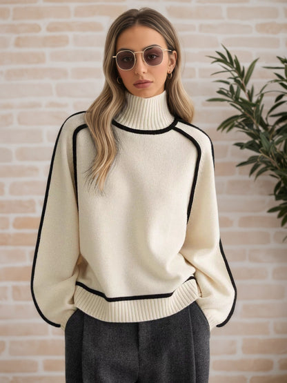 Pull femme avec col haut et détails de structure modernes Chic und Stil