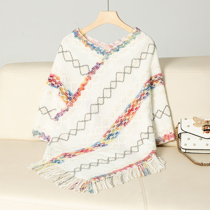 Pull oversize élégant pour femmes avec ourlet à franges et motif unique Chic und Stil