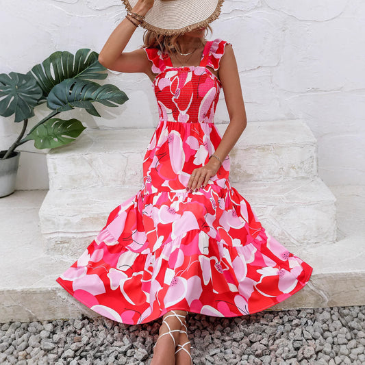 Robe maxi femme avec des détails en volants et un design floral tendance Chic und Stil