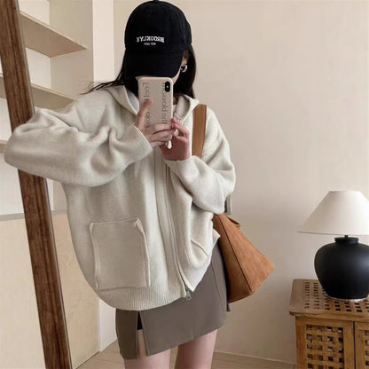 Dames Casual Oversized Gilet en Tricot avec Capuche et Poches Chic und Stil